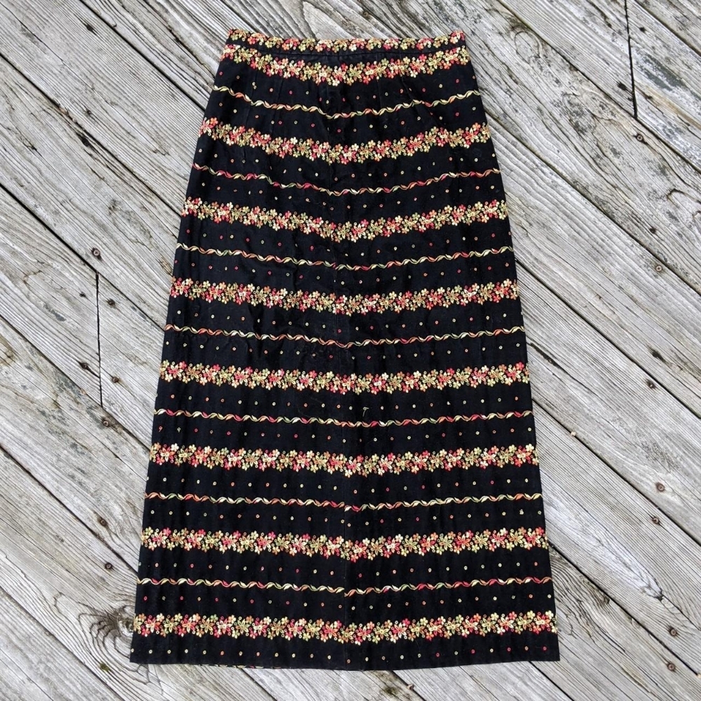 Vintage Velvet Floral Boho Maxi Skirt